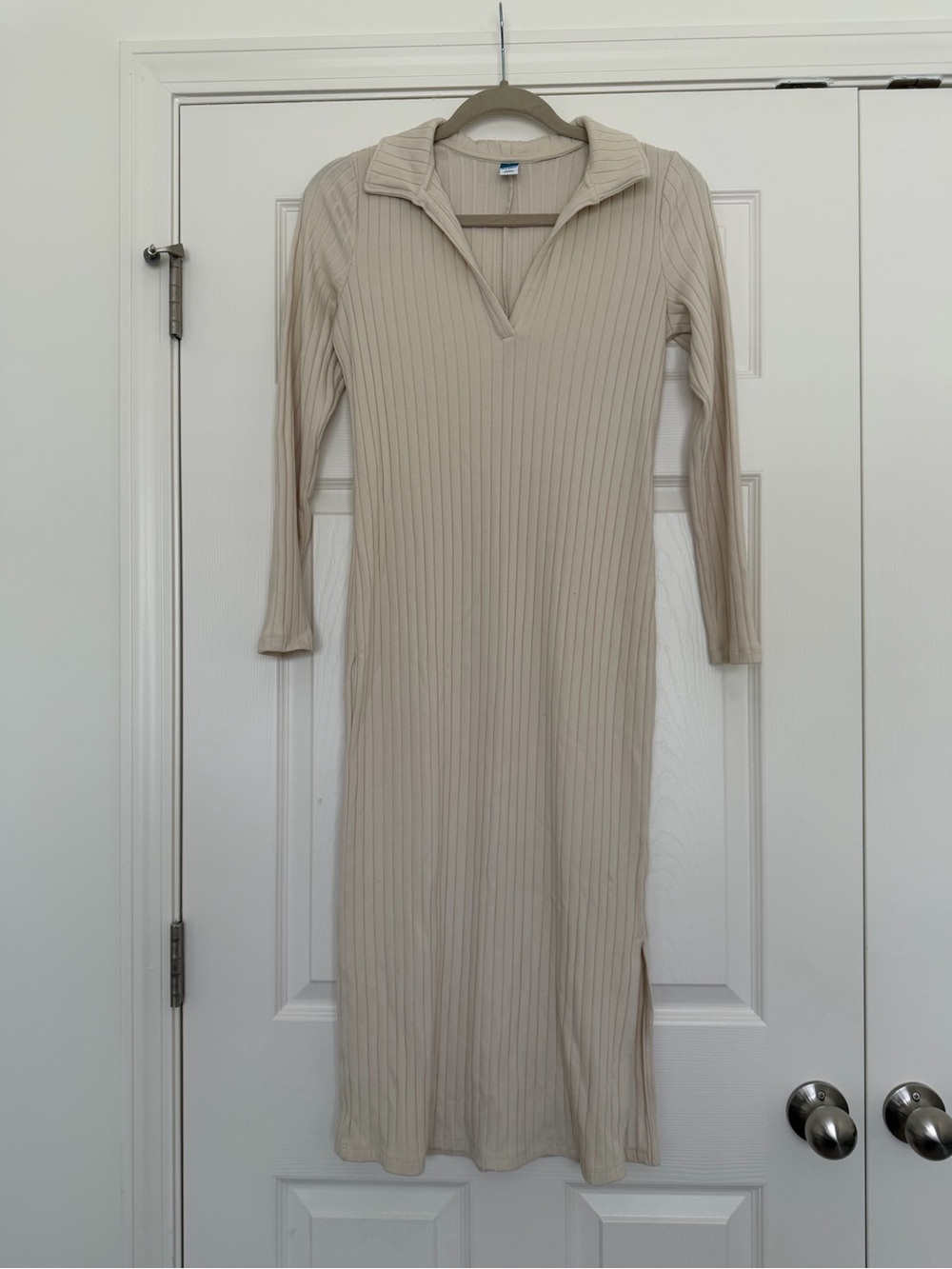 Cream Ribbed Midi Dress